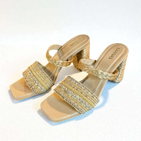 NWT Kaanas Braided Jute Accented Double Strap Slip-On Block Heeled Sandals Sz 9 - Picture 4 of 13